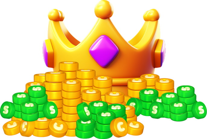 Crown behind the pile of coins