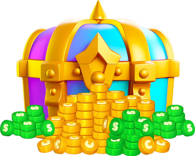 A giftbox overflowing with a treasure trove of casino coins